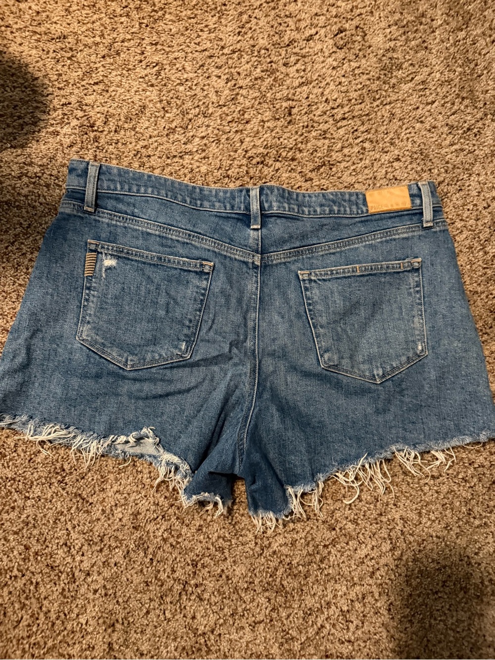 PAIGE Blue Denim Cutoff Shorts with Frayed Hem